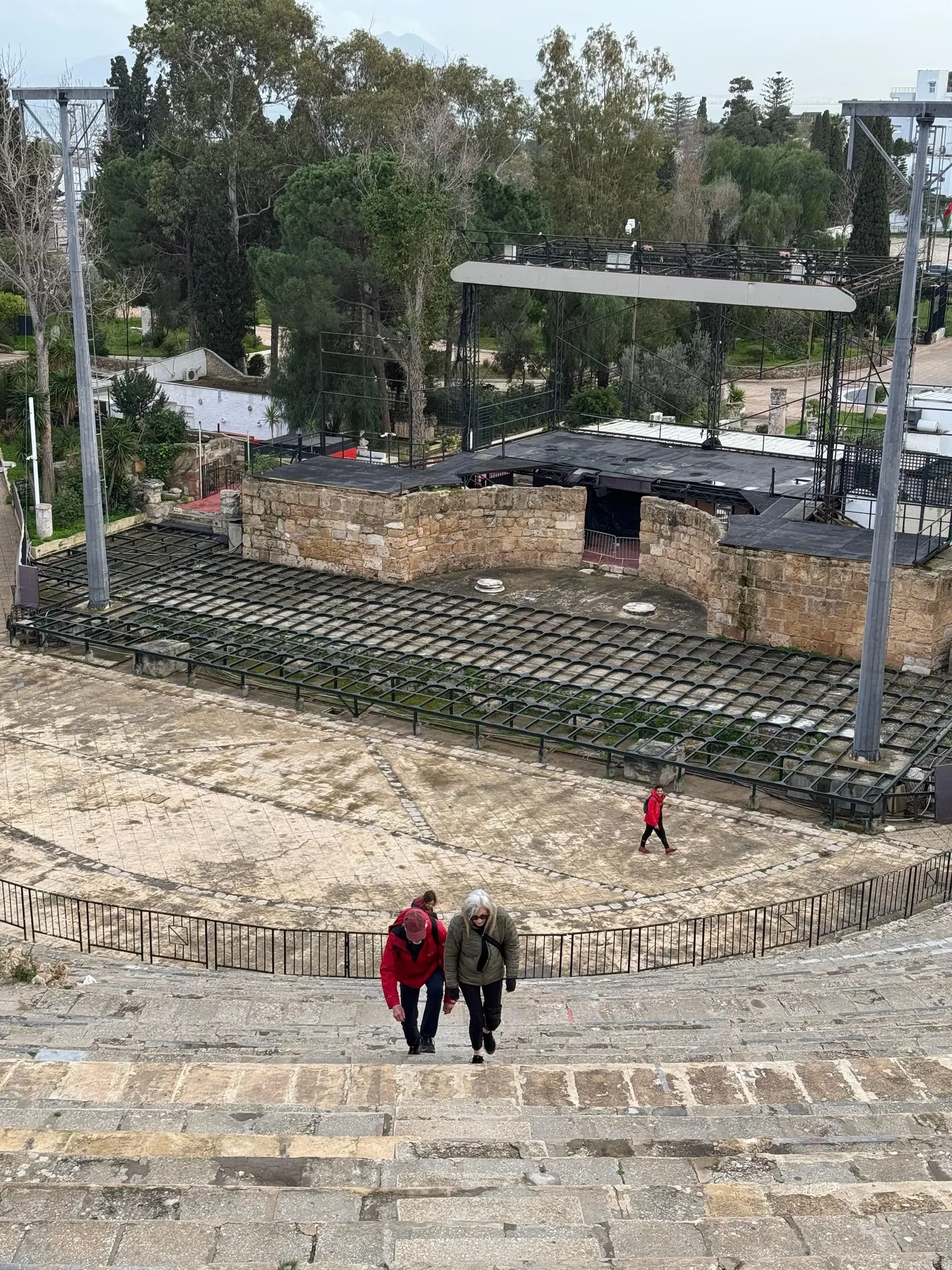 The tiered stone seating of the Roman theatre at Carthage