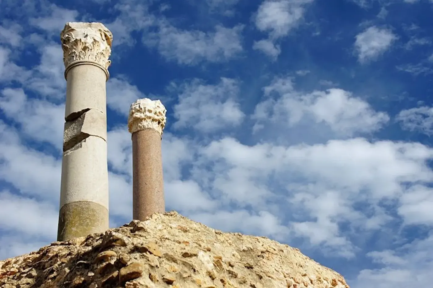 Two Roman columns standing against the sky at Carthage