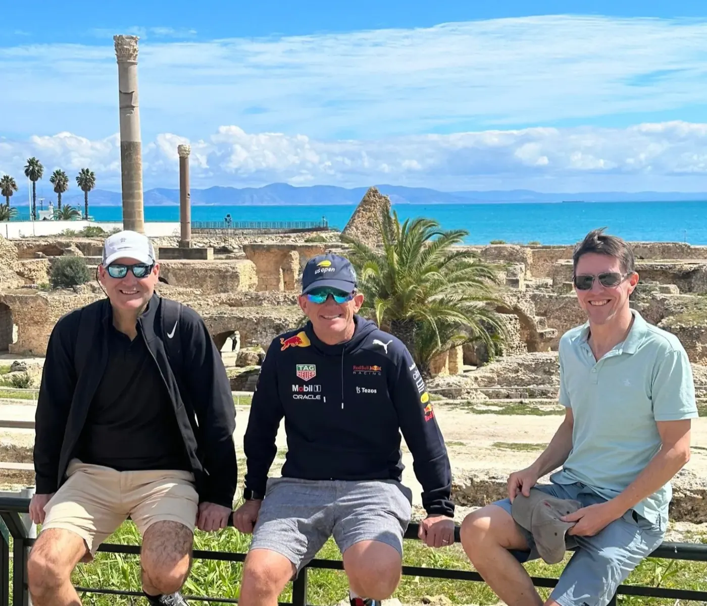 Guests resting among the shoreline columns at Carthage
