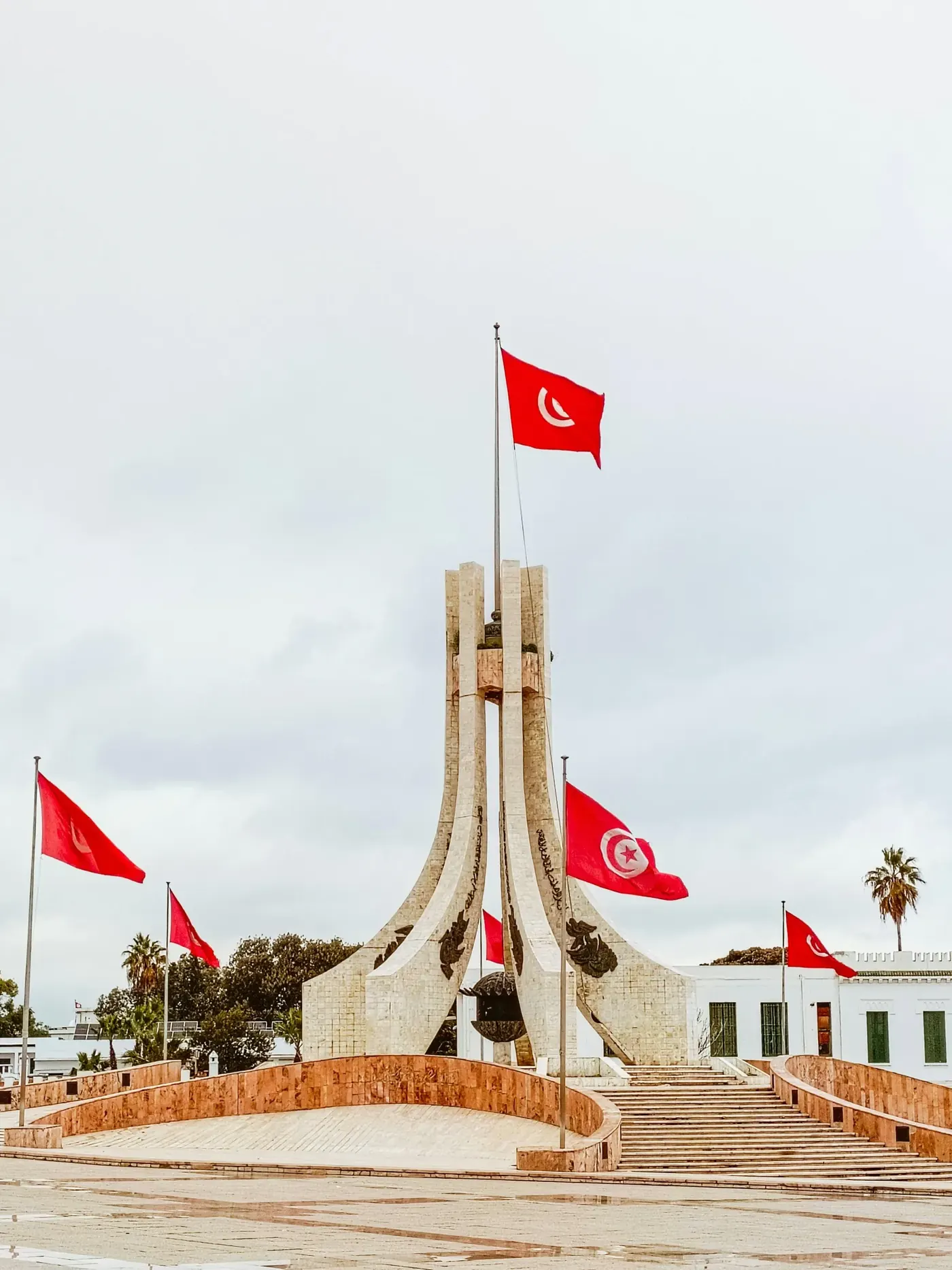Tunisian flags around the monument on Kasbah Square, Tunis