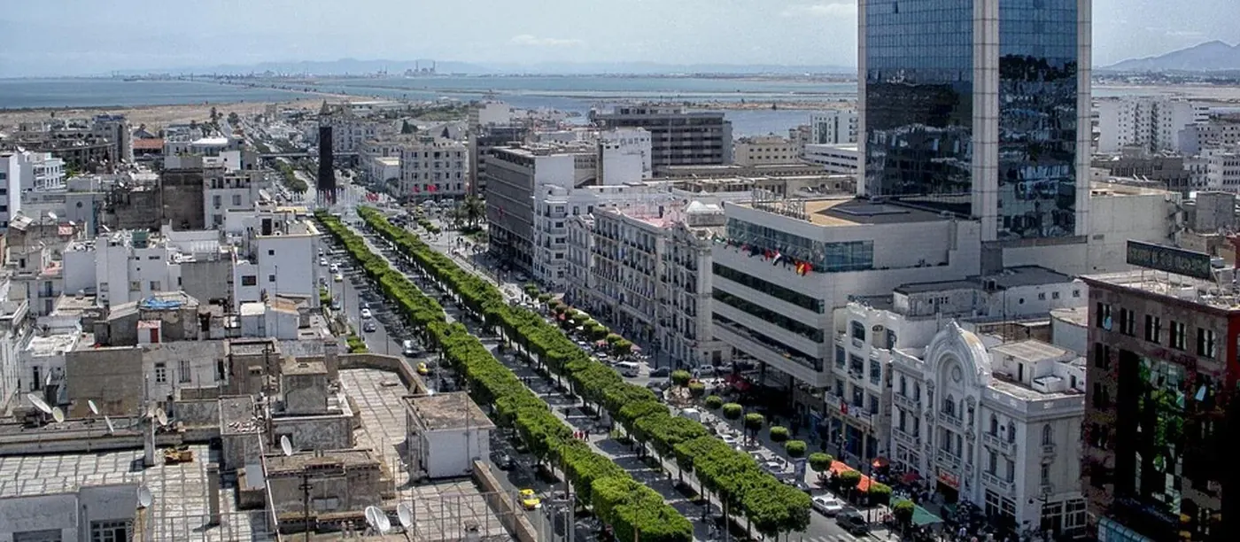 Avenue Habib Bourguiba and central Tunis seen from above
